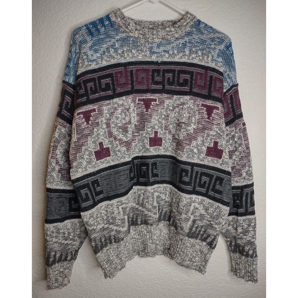 Vintage City Streets Knit Coogi Style Sweater Men's Large Crewneck Grandpa 90s